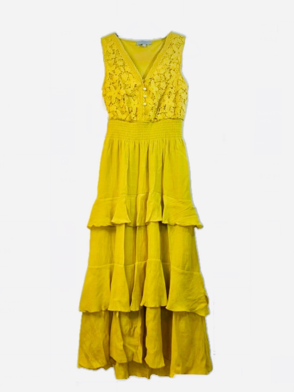 NWOT J Gee Yellow Tiered Maxi Dress